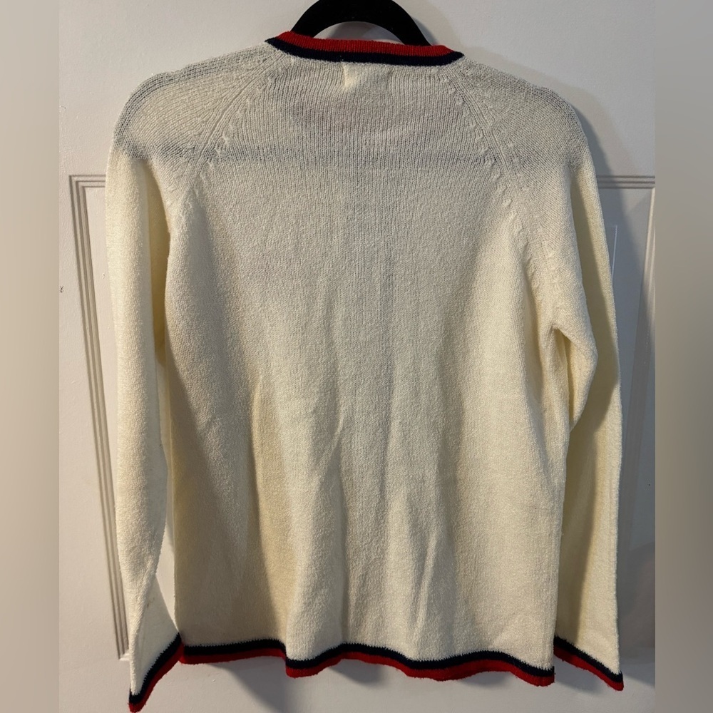 60s Tennis Trophy Preppy Vintage Cream Zip Up Cardigan Red & Blue Sportswear - Picture 10 of 13